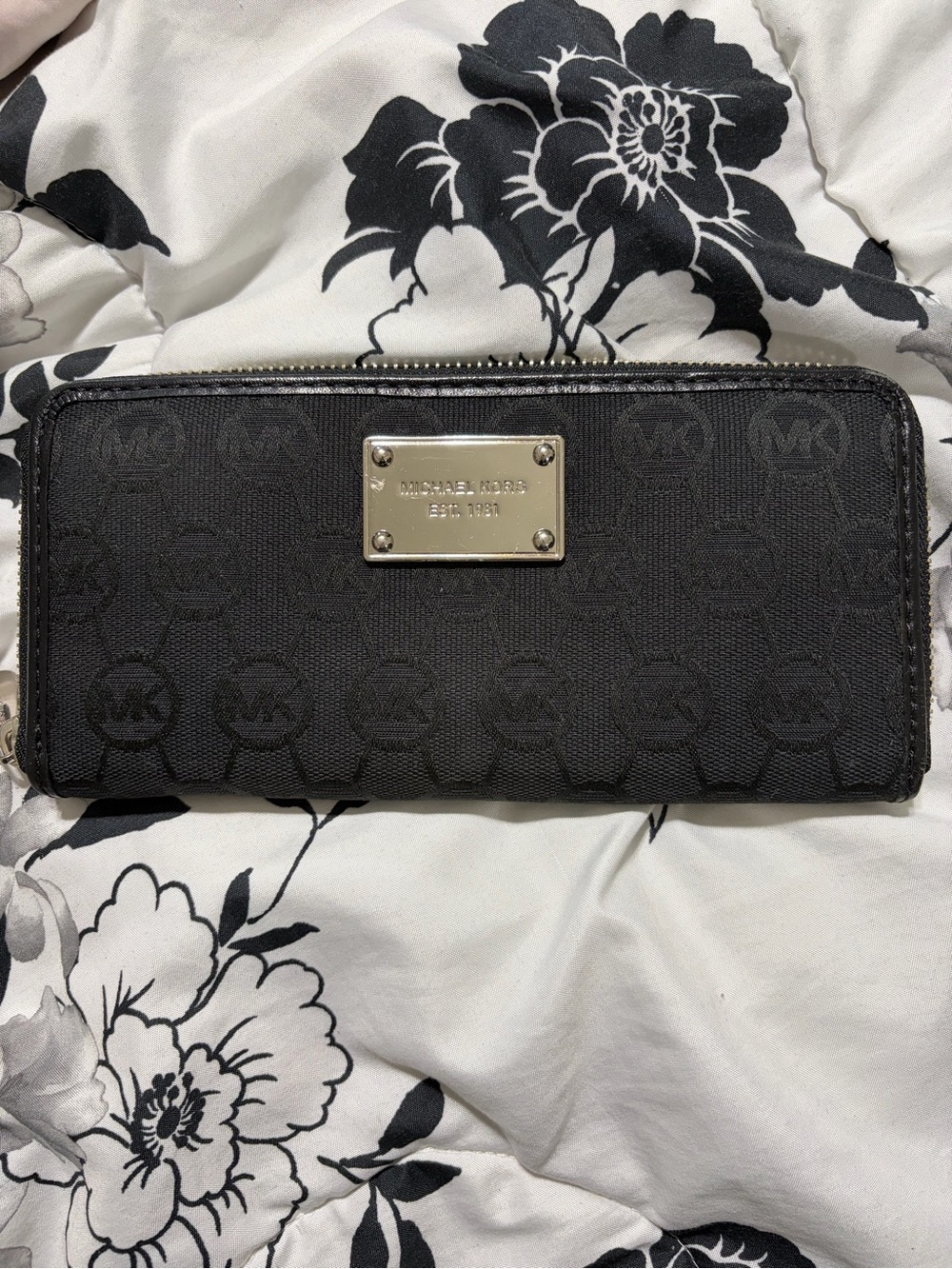 Michael Kors Black Logo Jacquard Zip-Around Wallet